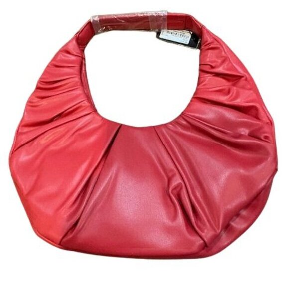 Badgley Mischka Vegan Leather Pleats Shoulder Bag in Red – BRAND NEW! - Picture 3 of 5